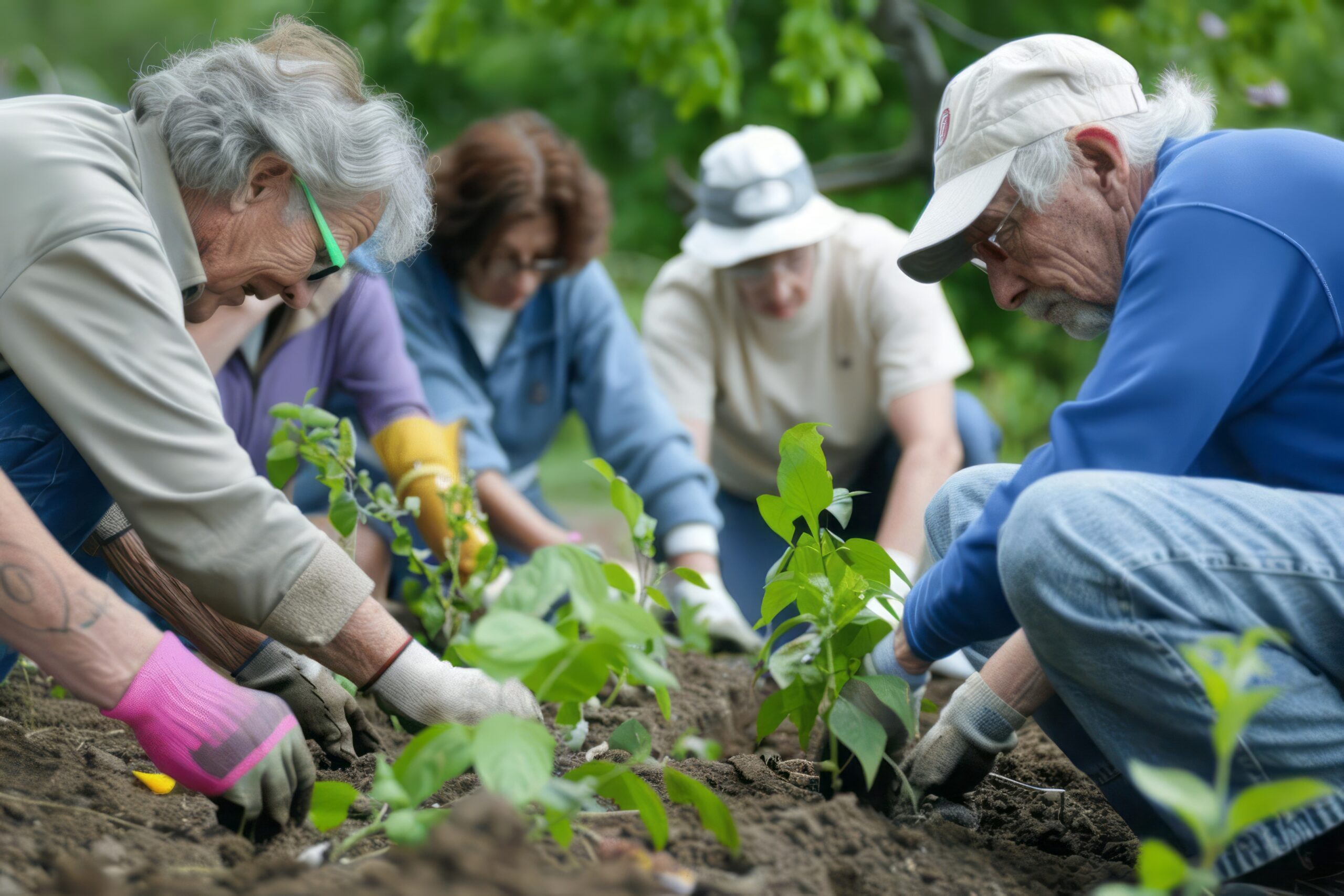 Adults volunteering in their community